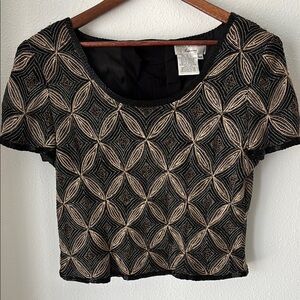 Pappel SIlk Sequin Black Gold Cocktail Party Top